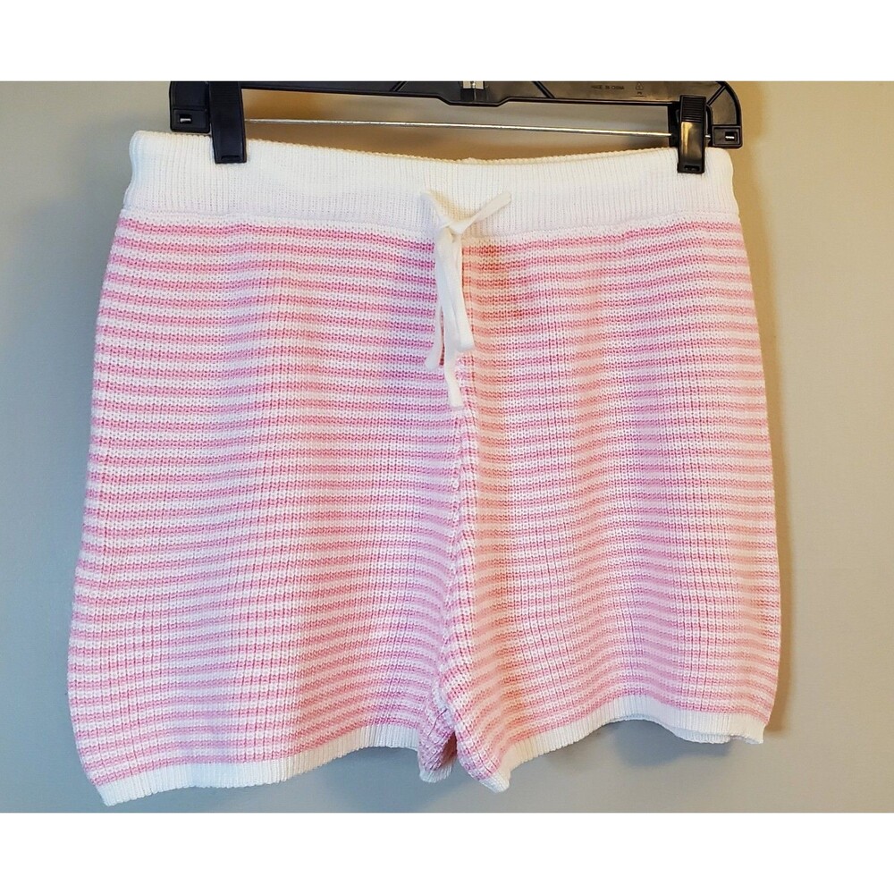 Peach Love California L Ladies Knit Shorts Pink White Stripe Drawstring Lounge